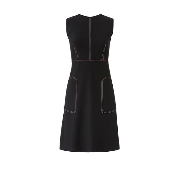 Diane von Furstenburg Tedi Seam Dress Black Pink Stitching 10‎ Wool Shift Sheath - Picture 3 of 9